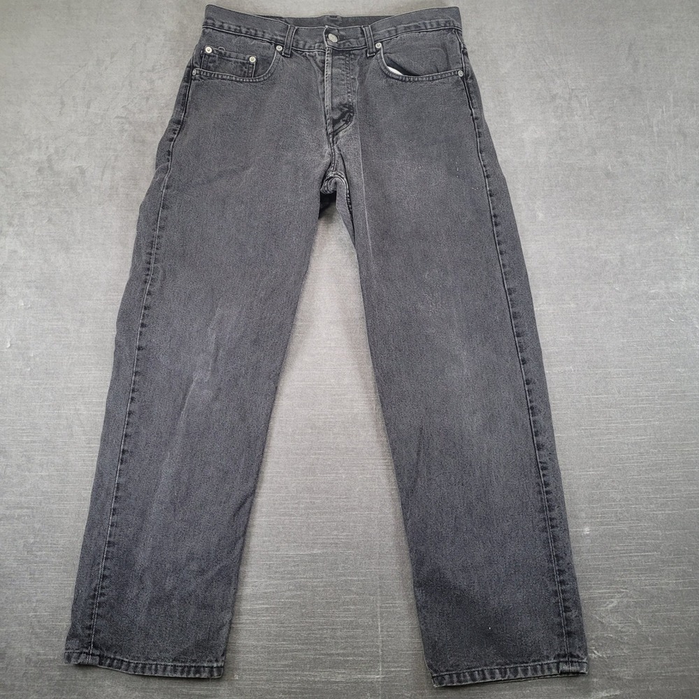 Polo Jeans Ralph Lauren Vintage Y2K Mens Faded Black Distressed Jeans 32x29
